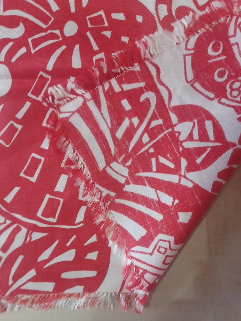 Vintage Thai Silk Scarf Star Of Siam Red White Mod Floral Resort Fringe 24×24